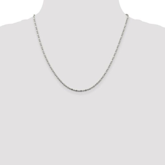 2mm Sterling Silver Fancy Beaded Chain Necklace, 20 Inch - Picture 2 of 8